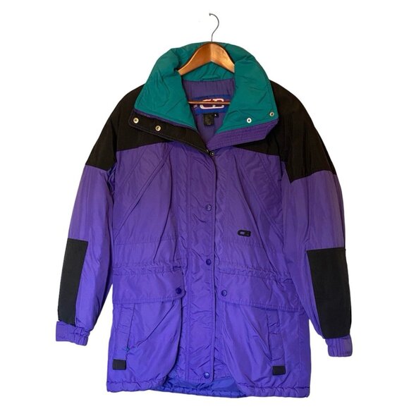 CB Sports Vintage 80's 90's Women's L Purple Black Green Color-Block Puffer